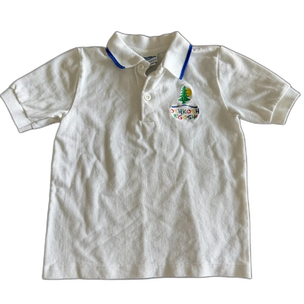 Vintage OshKosh White Camp Branded Polo Boys' 7